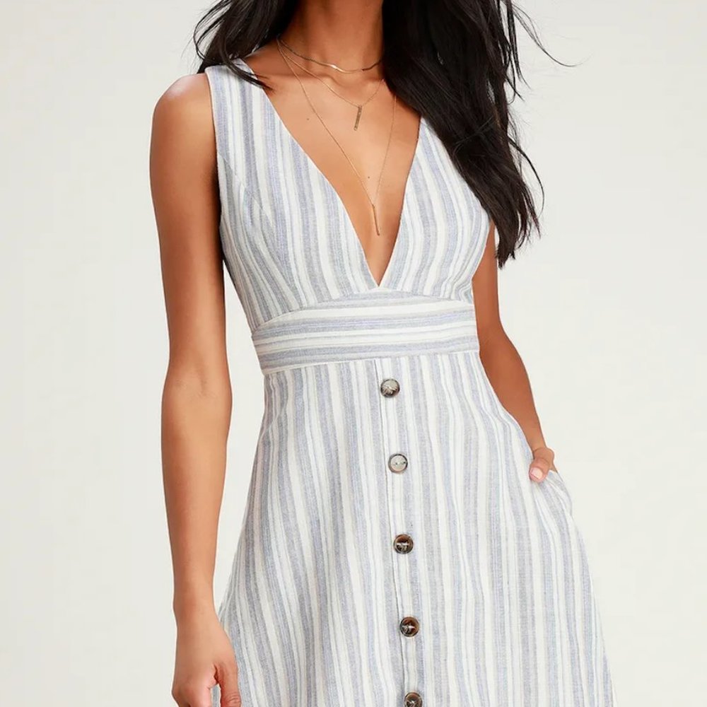 NWT Lulu's Shayden Light Blue Multi Striped Mini Dress | Size Small